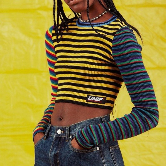 UNIF Rainbow Striped Crop Top - Picture 1 of 9